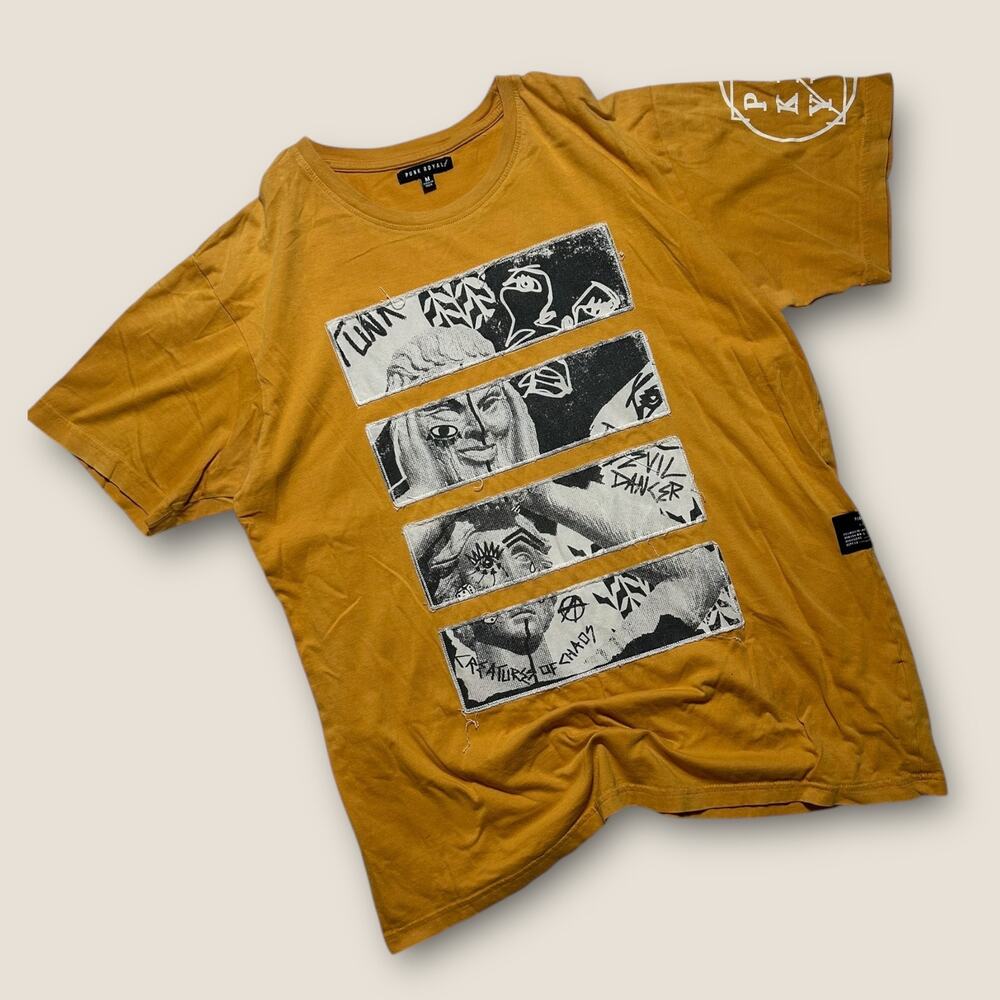 Men’s Punk Royal Graphic Tee – Size M – Streetwear Grunge Graphic Print yellow